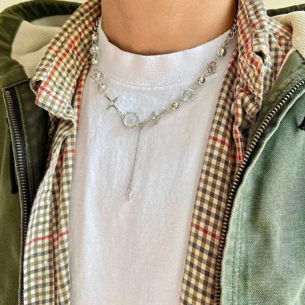 y2k chrome crystal orb pendant choker necklace - Picture 4 of 6